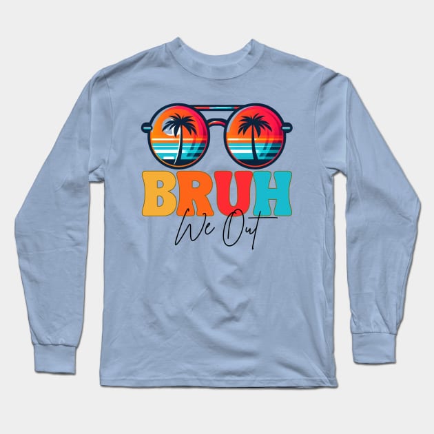 Bye Bruh We Out End Of School Retro Rainbow Sunglasses Boys Long Sleeve T-Shirt by Helen Morgan